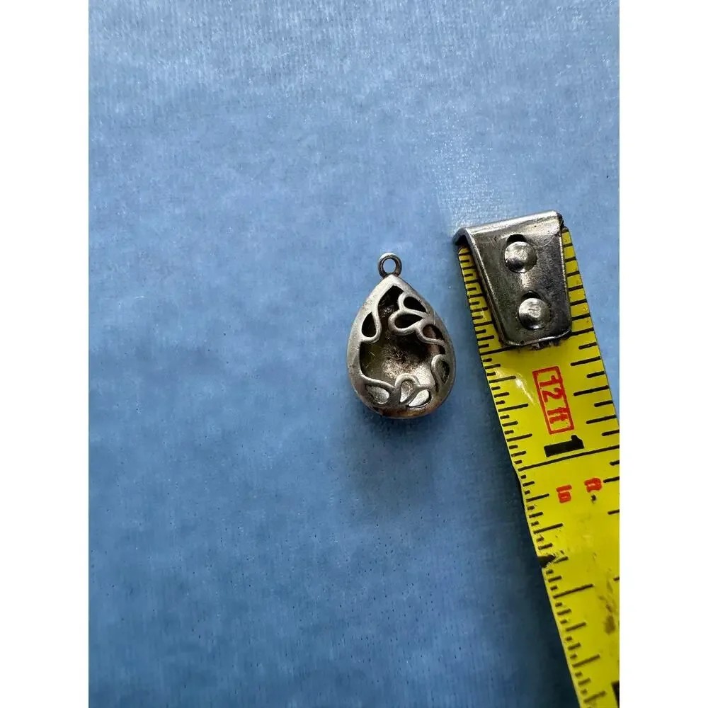 Vintage Sterling Silver Teardrop Pendant Openwork Filigree Cutout Charm 925